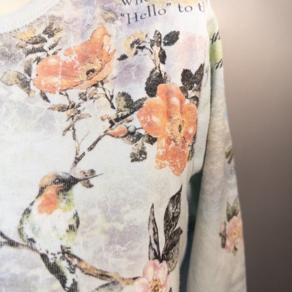 CACTUS Womens Size Medium Shirt Tee Blue Hummingbird Floral 3/4 Sleeve Y2K Top - Picture 5 of 10